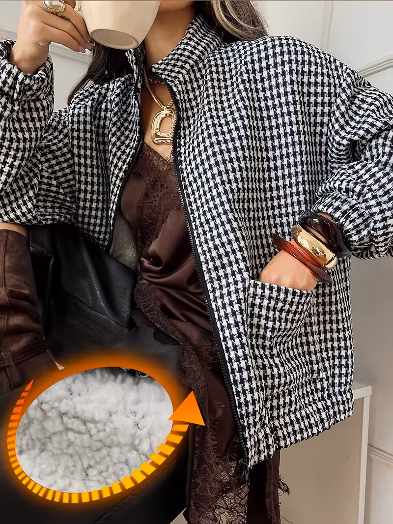 レディース 小さなチェック柄フリースジャケット Aure7-8